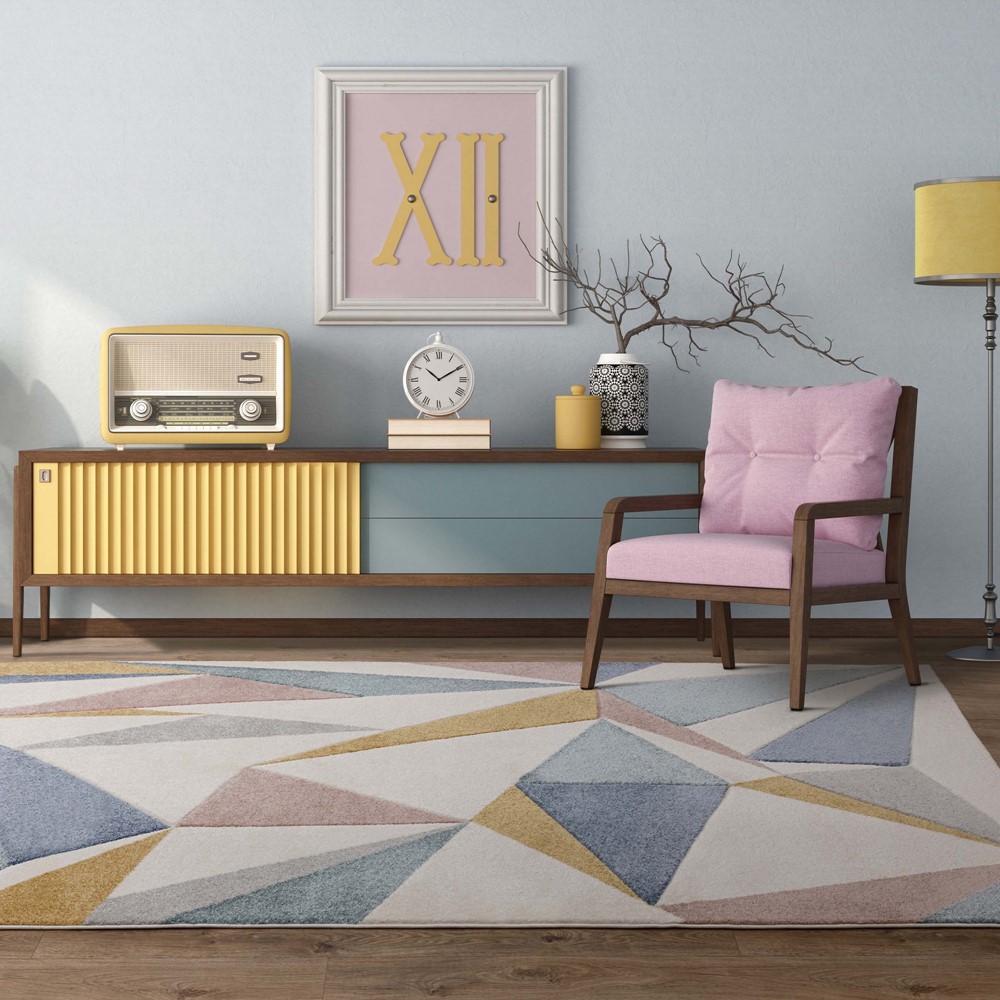 Sketch Kaledidoscope Geometric Carved Rugs in SK20 Pastel